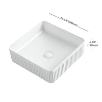 Fluted Ceramic Vessel Sink -White Gloss Square -16"x16"x5"