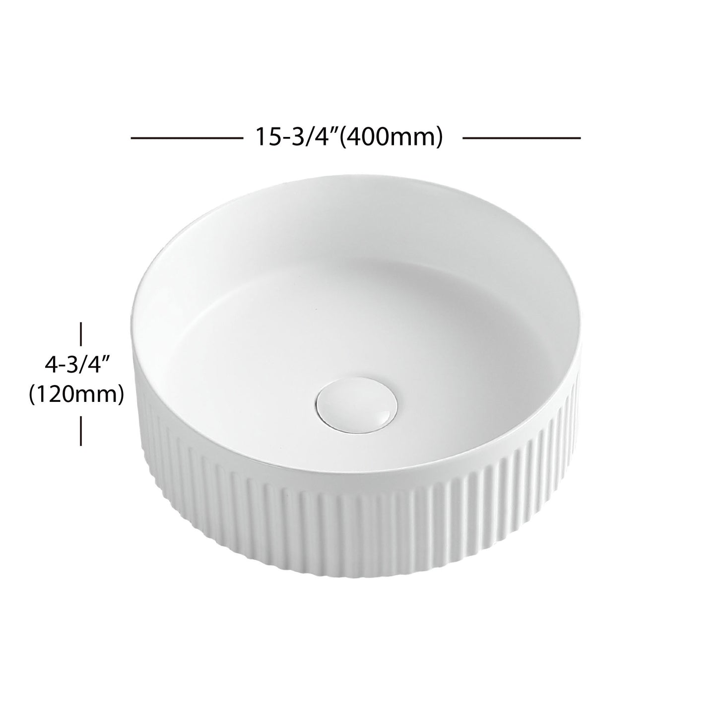 Fluted Ceramic Vessel Sink - Gloss White - 16" Round