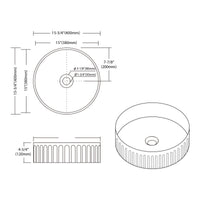 Fluted Ceramic Vessel Sink - Gloss White - 16" Round