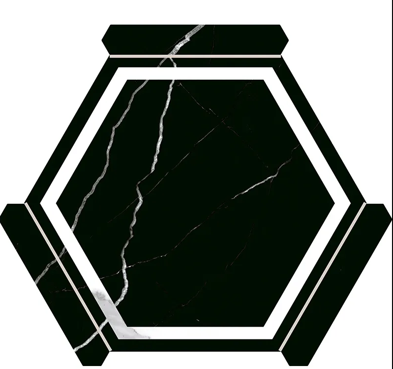 Hexelle Black Marble Night Matte Porcelain Hexagon Tile – 8.66x9.84