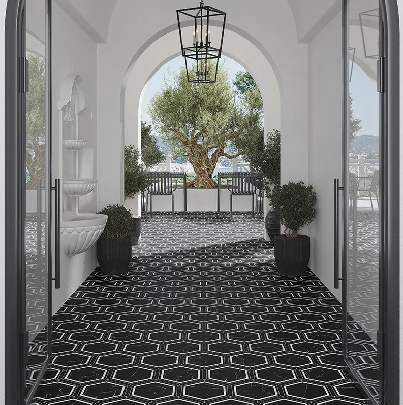 Hexelle Black Marble Night Matte Porcelain Hexagon Tile – 8.66x9.84