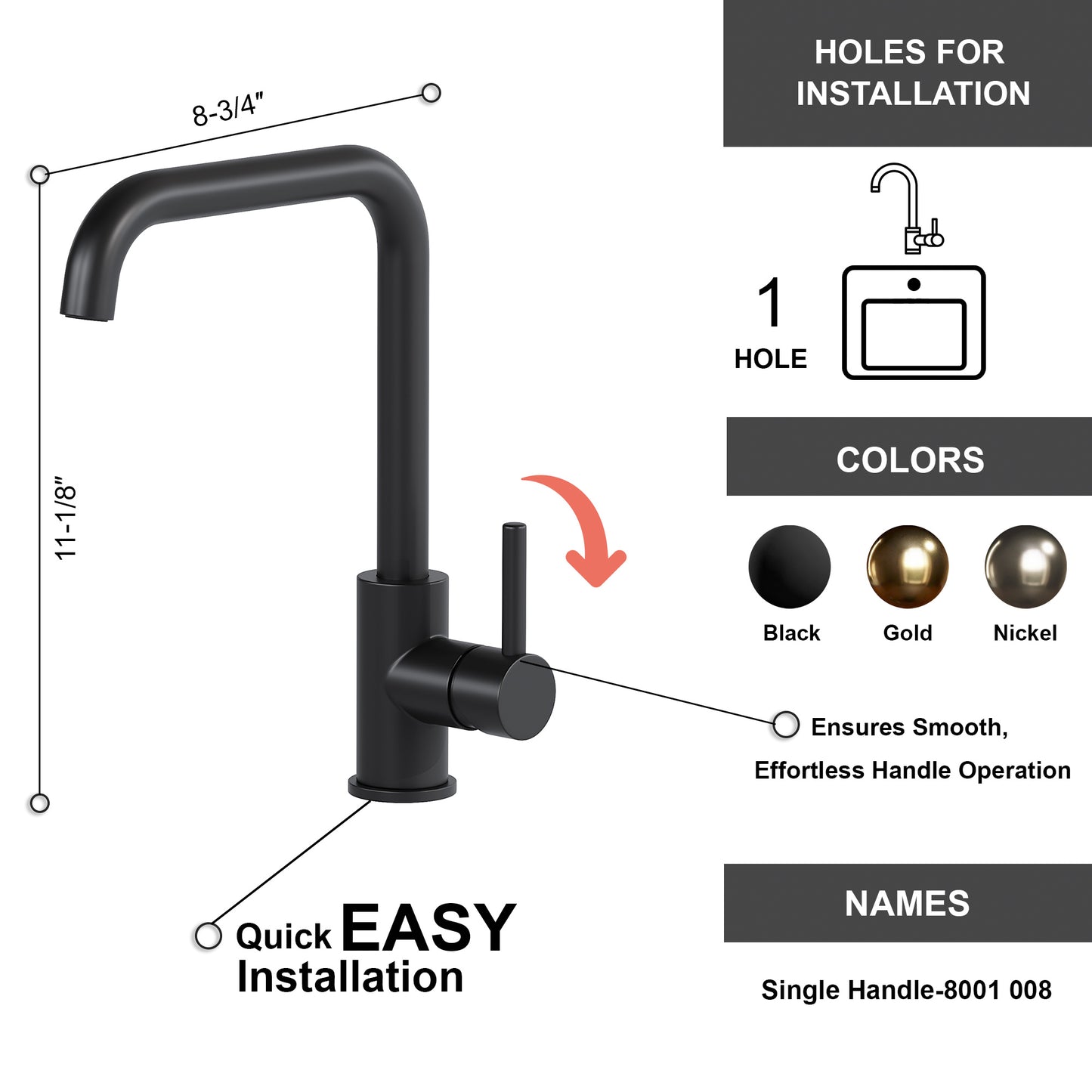 Single Handle Lavatory Faucet - DW Black - 008