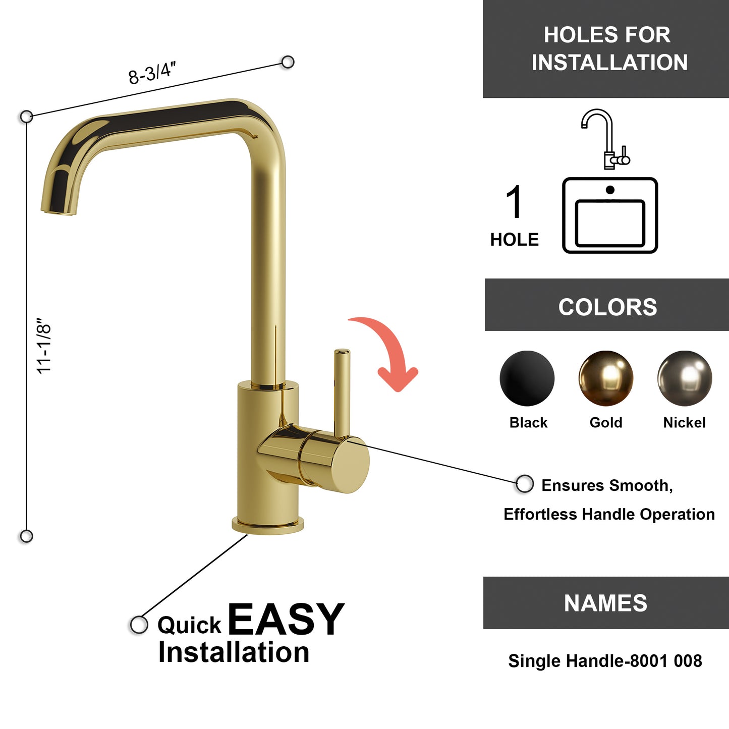 Single Handle Lavatory Faucet - DW Gold - 008