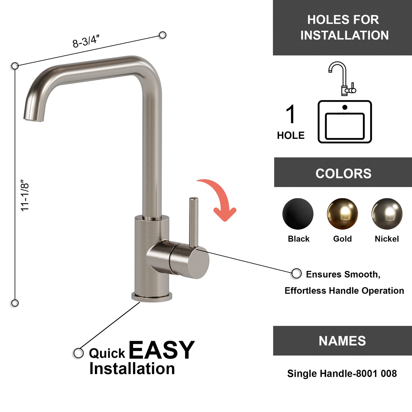 Single Handle Lavatory Faucet - DW Brushed Nickel - 008