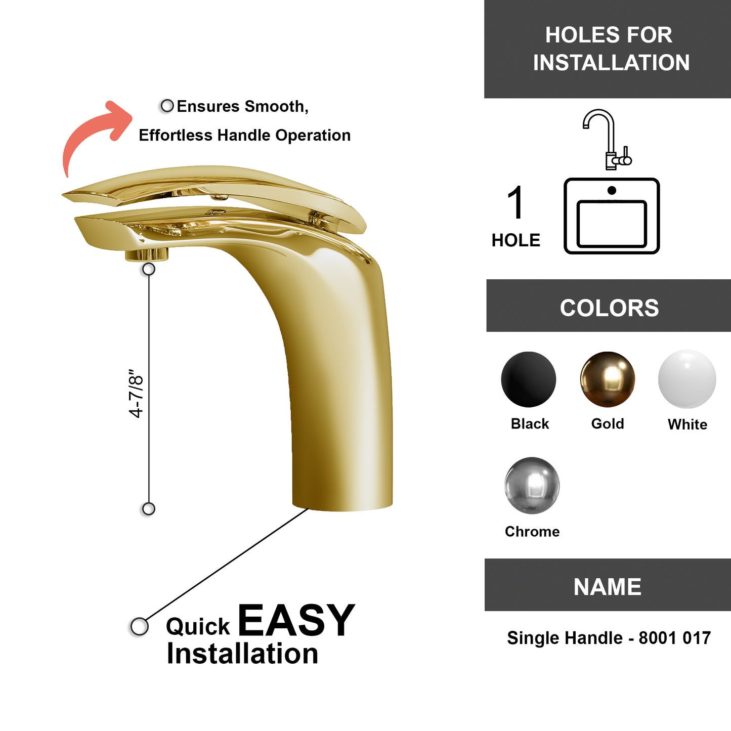 Single Handle Bathroom Faucet - DW 017 Gold