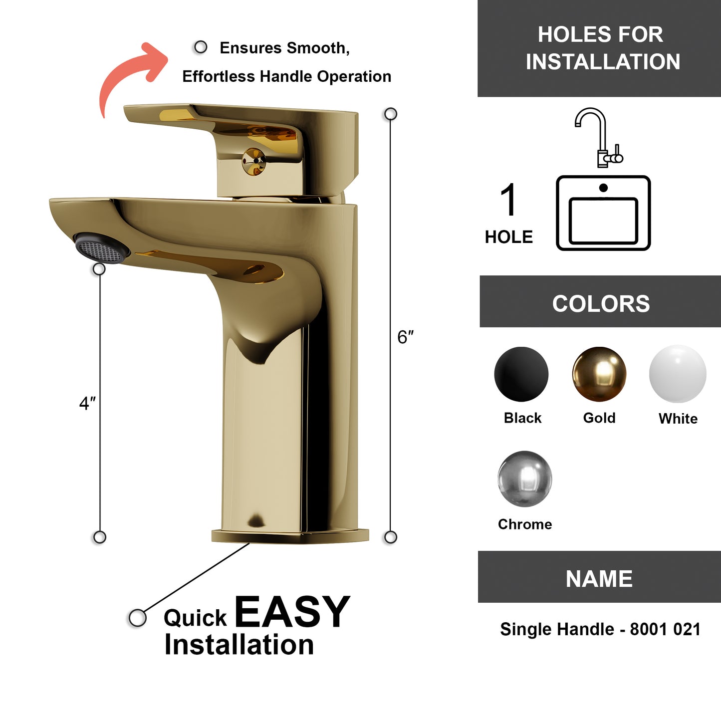 Single Handle Bathroom Faucet - DW Gold - 021