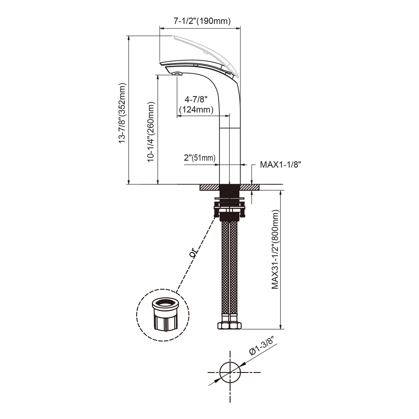 Single Handle Bathroom Faucet - DW Chrome - 018