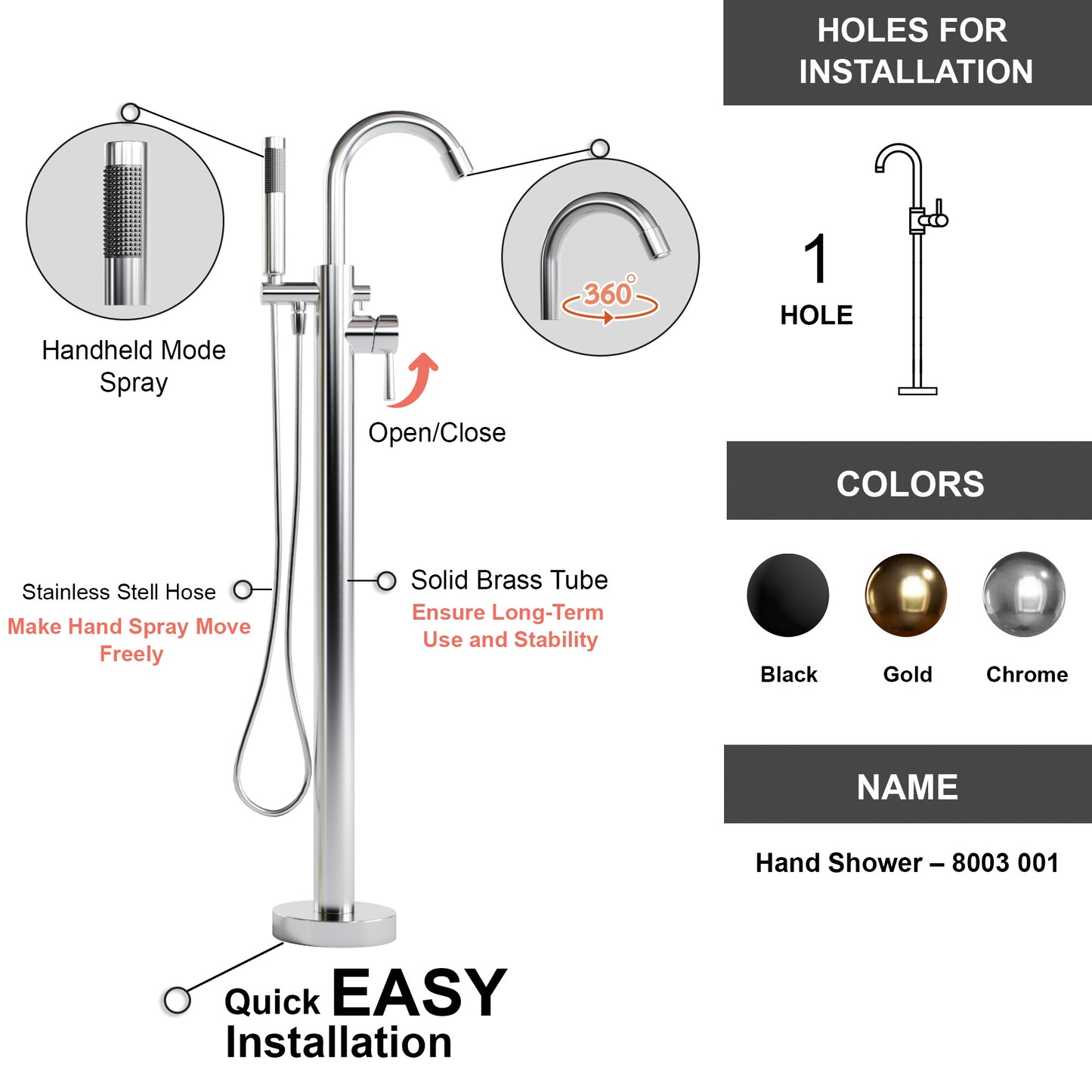 Freestanding Tub Faucet and Hand Shower – 8003