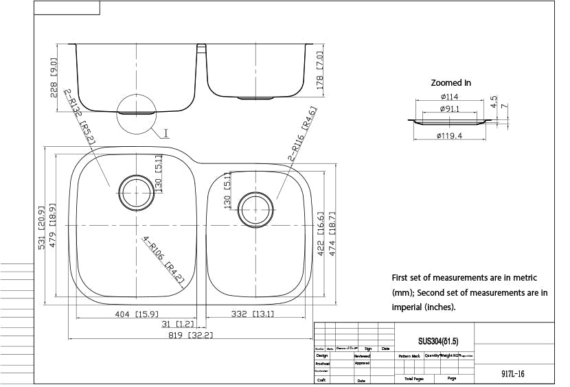 Stainless Steel Sink 60/40 (Double Bowl)