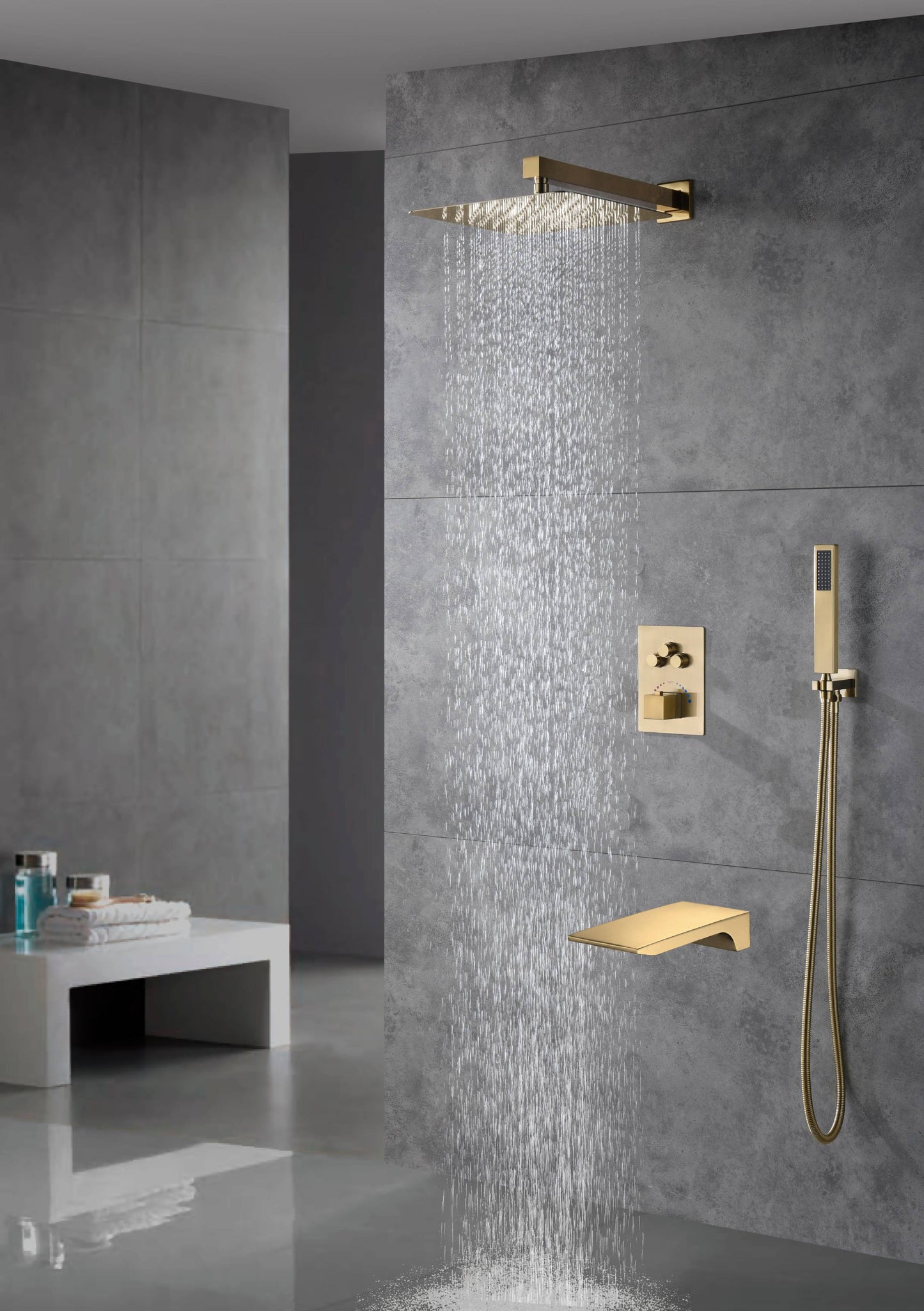 12-inch Or 16-inch Or 6'' Wall-Mount Brushed Gold 3-Way Thermostatic Shower Valve System: Versatile Functionality and Stunning Design