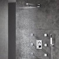 12-Inch or 16-Inch Chrome Thermostatic Shower System with Optional LED Light - Features 3-Way Functionality & Includes 6 Body Jets for Simultaneous and Separate Operation