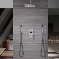 12 Inch or 16 Inch Ceiling Mounted 3-Way Brushed Nickel Digital Display Shower Faucet - Includes Dual Hand Wands