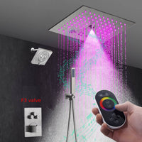 12-Inch Flush-Mount Brushed Nickel Thermostatic Shower Faucet:3-Way Control, 64-Color LED, Bluetooth Music, and Regular Head