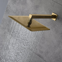 12'' or 6'' Brushed Gold Wall-Mounted 3-Way Thermostatic Shower System with Body Jets - Simultaneous and Separate Functionality