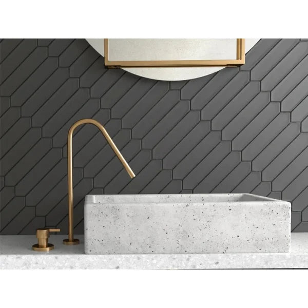 Onyx Point 2" x 10" Matte Black Picket Ceramic Tile