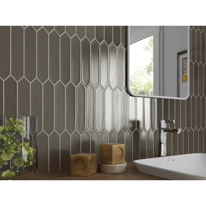 Sterling Silver Point 2" x 10" Metallic Picket Ceramic Tile