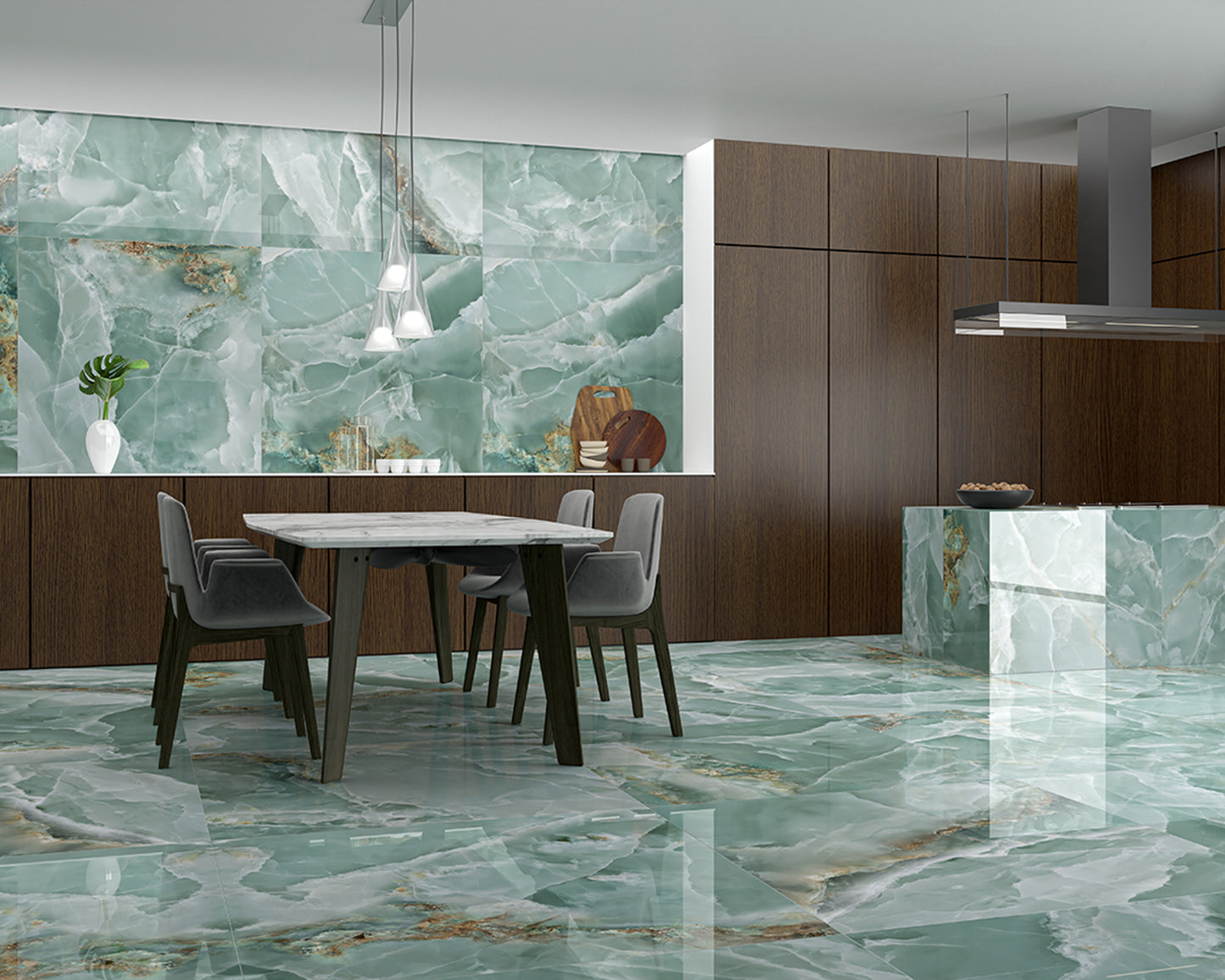 24x48 Onyx Emerald Green polished porcelain tile