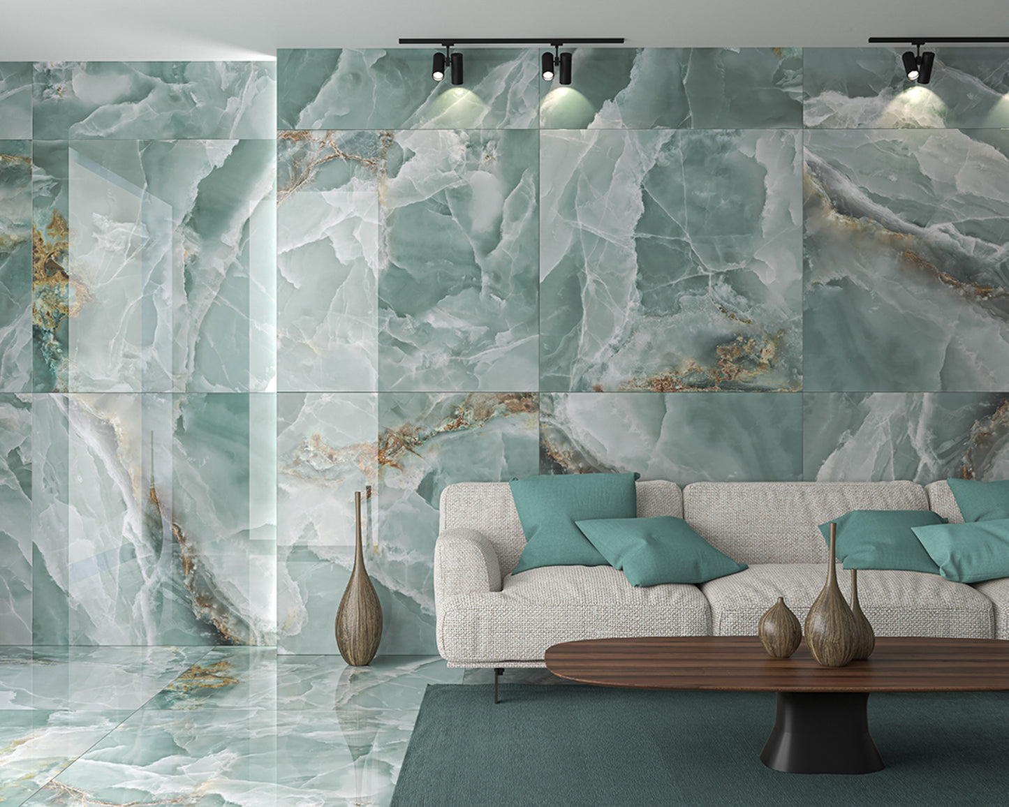 24x48 Onyx Emerald Green polished porcelain tile
