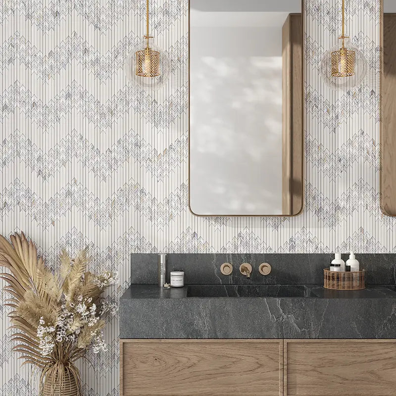Arrowline Dolomite & Calacatta Monet Honed Marble Mosaic Tile