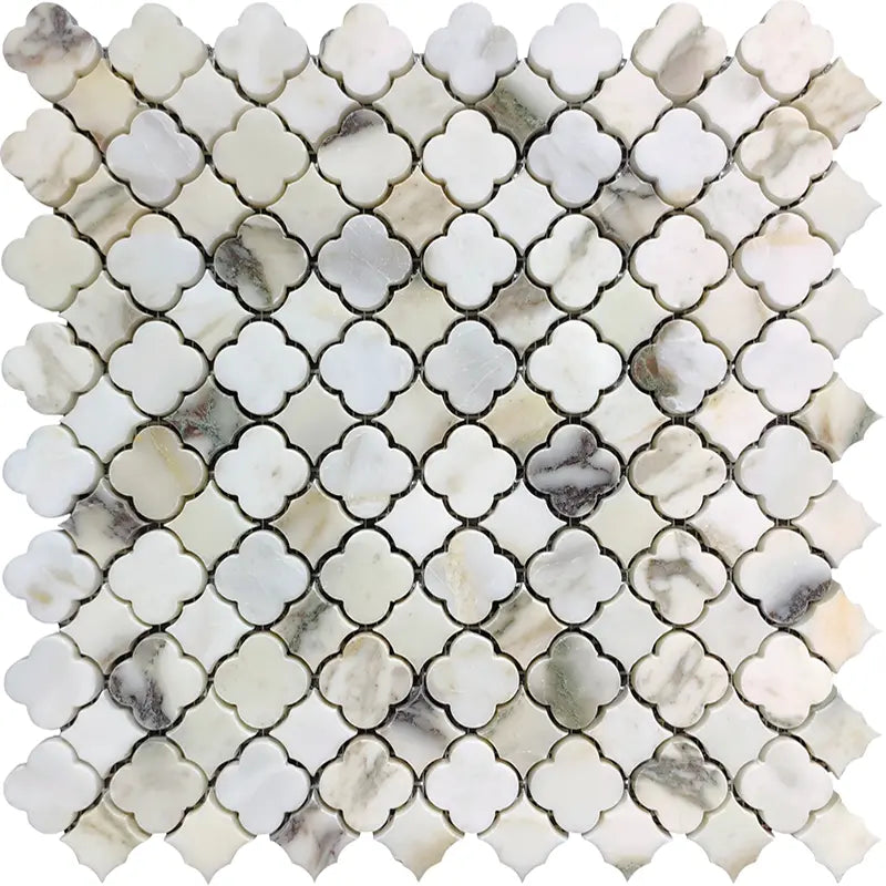 Calacatta Monet Clover Polished Marble Mosaic Tile