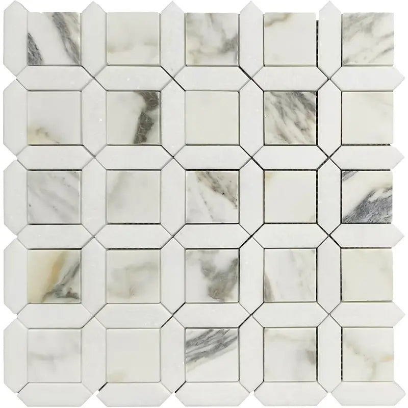 Thassos & Calacatta Monet Framed Square Polished Marble Mosaic Tile