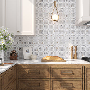 Thassos & Calacatta Monet Framed Square Polished Marble Mosaic Tile