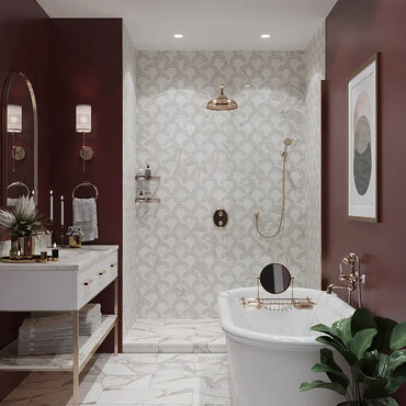 Calacatta Monet & Thassos Scallop Fan Polished Marble Mosaic Tile