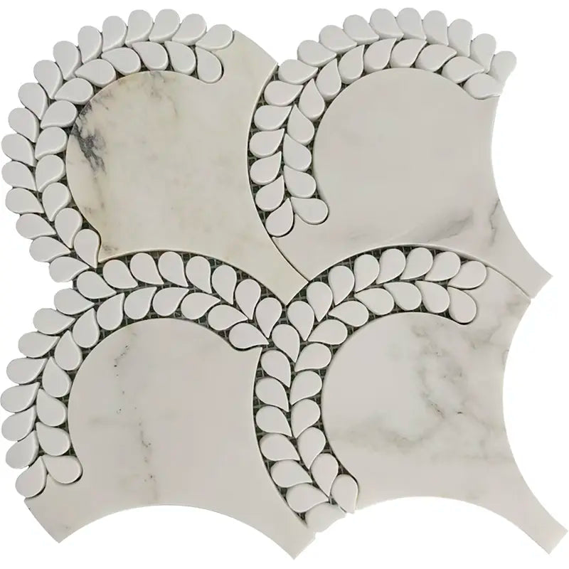 Calacatta Monet & Thassos Scallop Fan Polished Marble Mosaic Tile