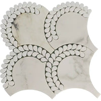 Calacatta Monet & Thassos Scallop Fan Polished Marble Mosaic Tile