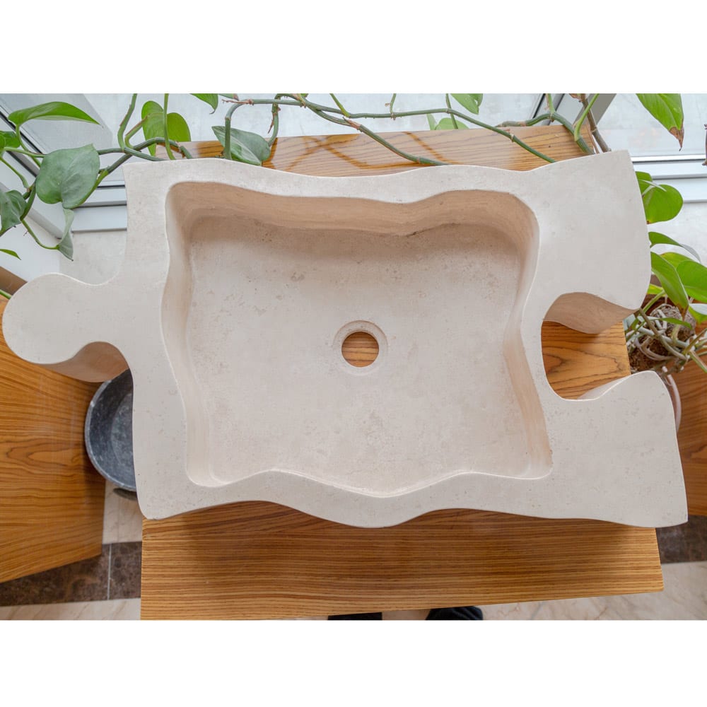 Natural Stone Beige Travertine Above Vanity Puzzle Shape Bathroom Sink