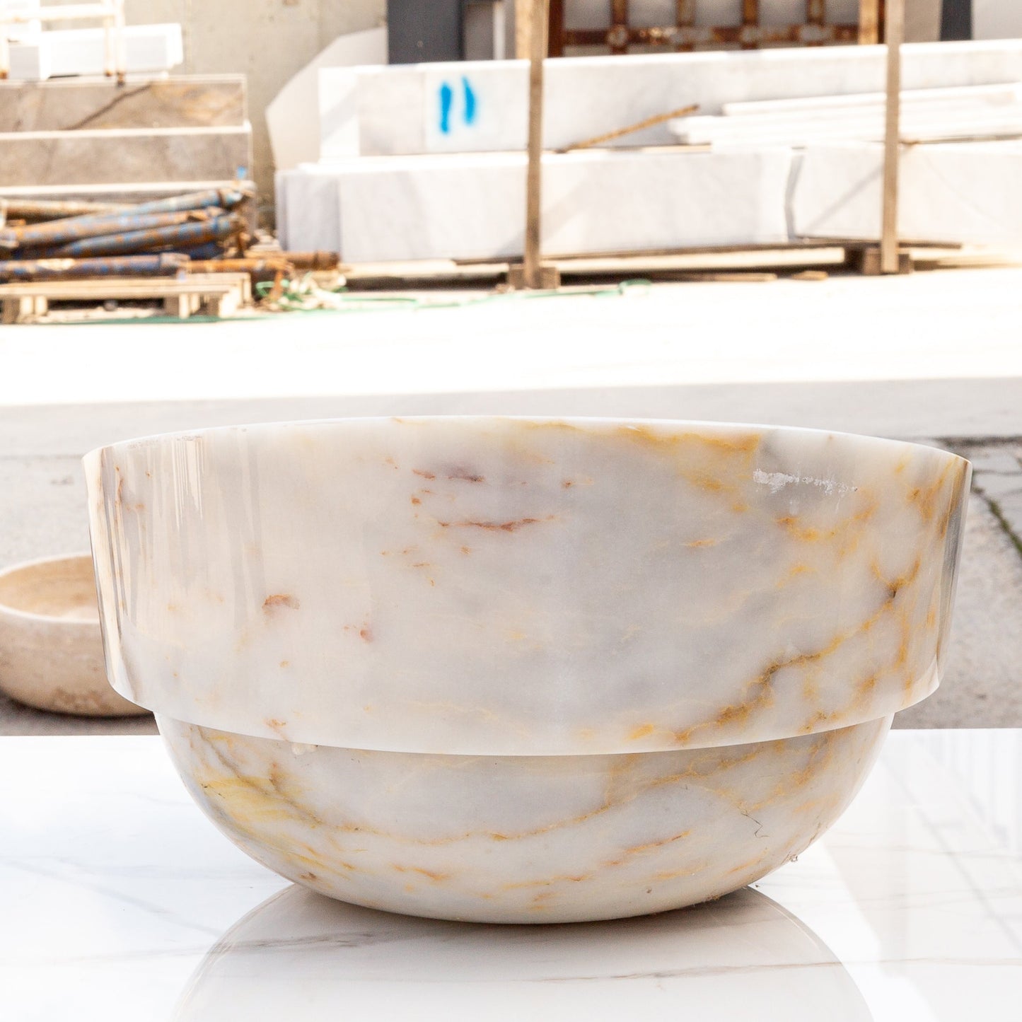 Bianco Giallo Marble Hair Salon Above Vanity Vessel Sink Bowl Polished (D)16" (H)9"