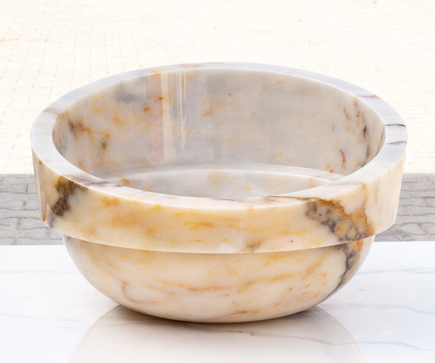 Bianco Giallo Marble Hair Salon Above Vanity Vessel Sink Bowl Polished (D)16" (H)9"