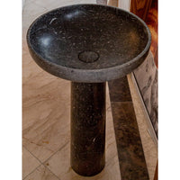 Natural Stone Black Marble Stand-alone Pedestal Sink Polished (D)20" (H)33.5"