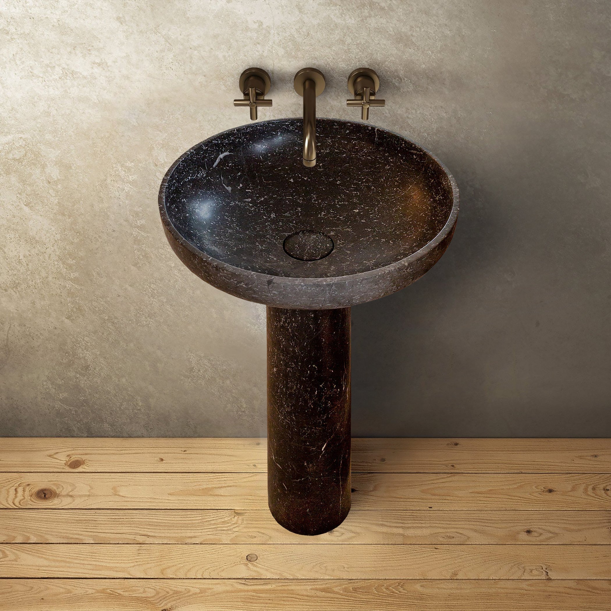 Natural Stone Black Marble Stand-alone Pedestal Sink Polished (D)20" (H)33.5"