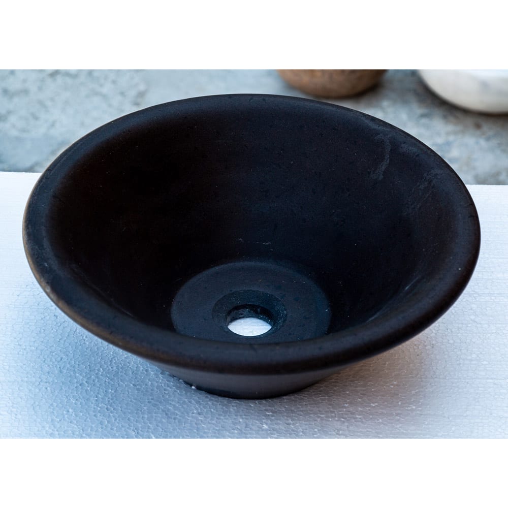 Black Andesite Natural Stone V-Shape Tapered Bathroom Sink Honed-Matte (D)16" (H)6"