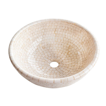 Botticino Marble Mosaic Natural Stone Round Above Vanity Vessel Sink Semi-polished (D)16" (H)6"