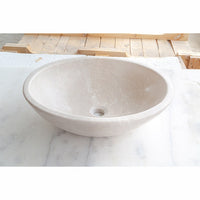 Botticino Marble Natural Stone Oval Shape Above Vanity Vessel Sink Honed (W)16" (L)20.5" (H)6"