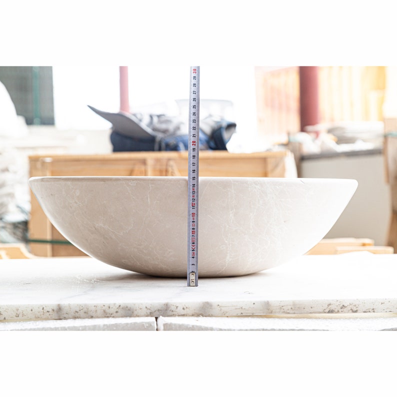 Botticino Marble Natural Stone Oval Shape Above Vanity Vessel Sink Honed (W)16" (L)20.5" (H)6"