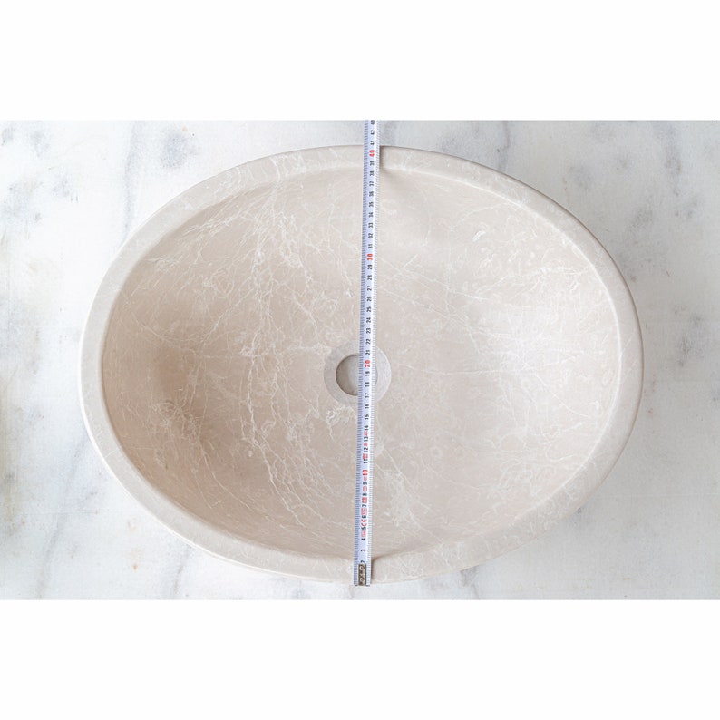 Botticino Marble Natural Stone Oval Shape Above Vanity Vessel Sink Honed (W)16" (L)20.5" (H)6"