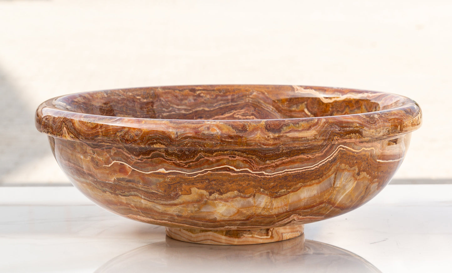 Brown Onyx Translucent Natural Stone Drop-in or Above Vanity Vessel Sink Polished (D)16" (H)6"