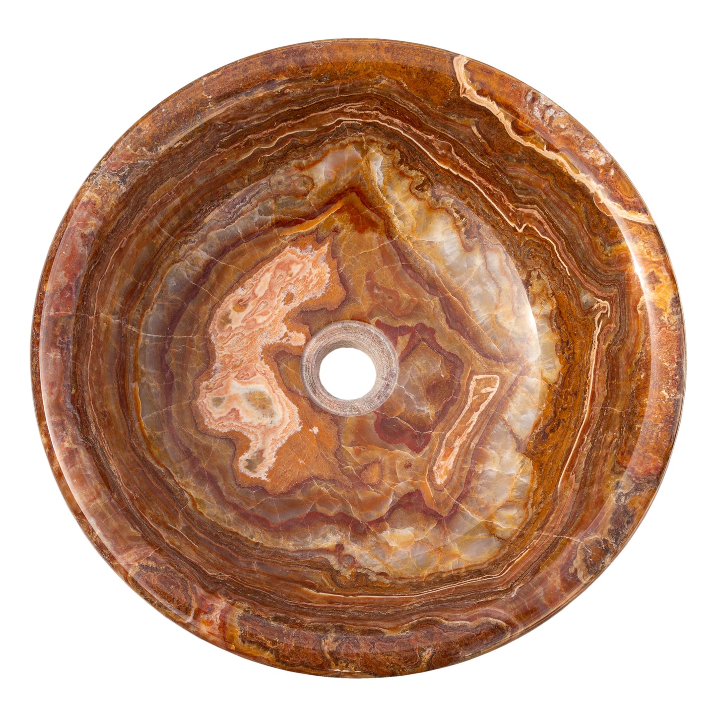 Brown Onyx Translucent Natural Stone Drop-in or Above Vanity Vessel Sink Polished (D)16" (H)6"