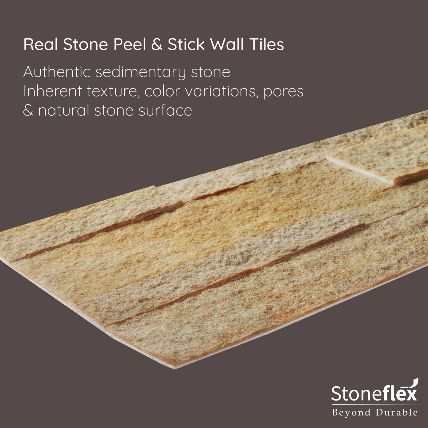 Burly Wood - Self-Adhesive 3D Peel & Stick Real Stacked Stone Tiles [Pack of 10]