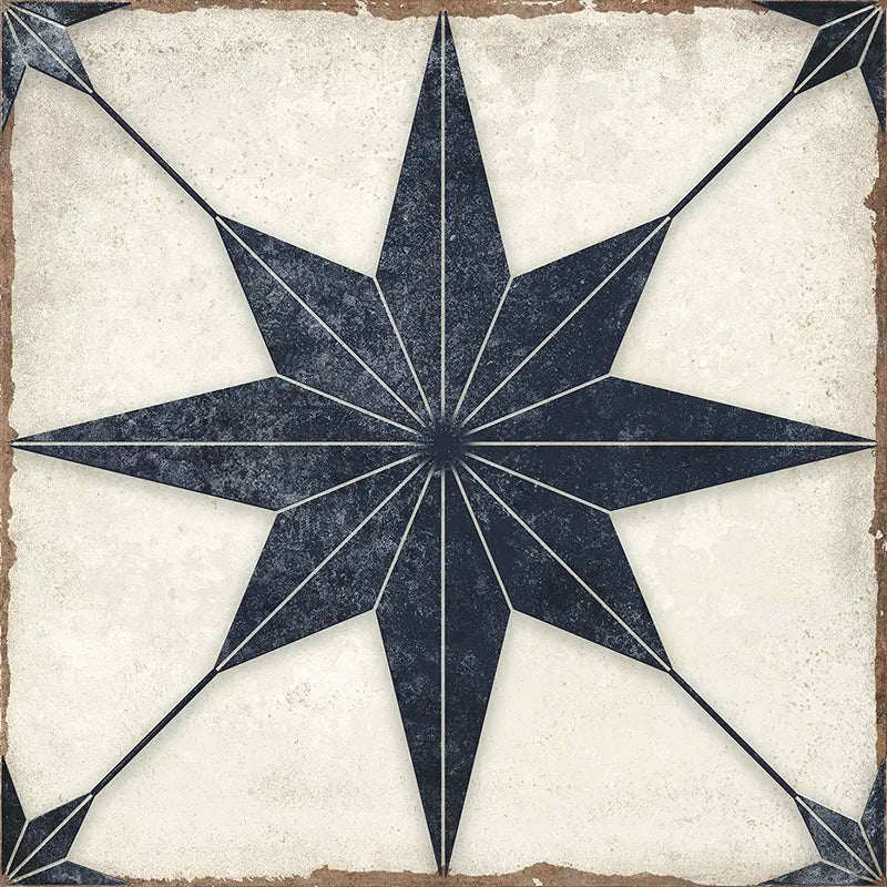 Heritage Compass Navy & White 8" x 8" Star Matte Porcelain Tile