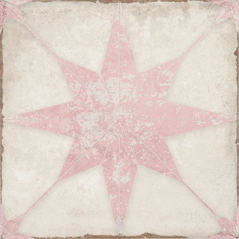 Heritage Compass Blush & White 8" x 8" Star Matte Porcelain Tile