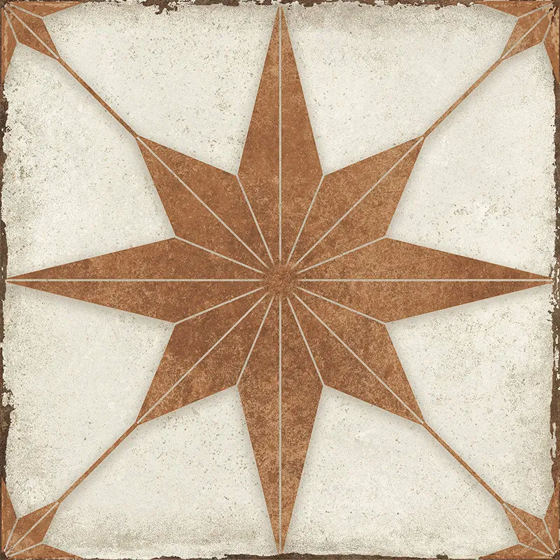 Heritage Cotto Compass 8" x 8" Terracotta & White Star Matte Porcelain Tile