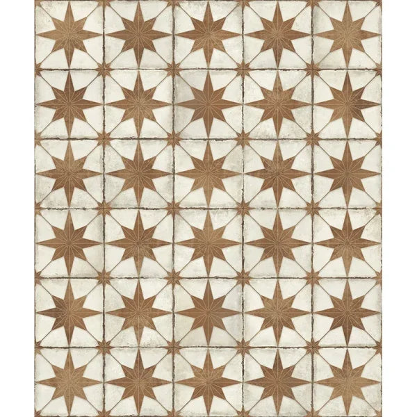 Heritage Cotto Compass 8" x 8" Terracotta & White Star Matte Porcelain Tile