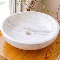 Calacatta White Marble Vessel Above Vanity Bathroom Sink Polished (D)19" (H)6"