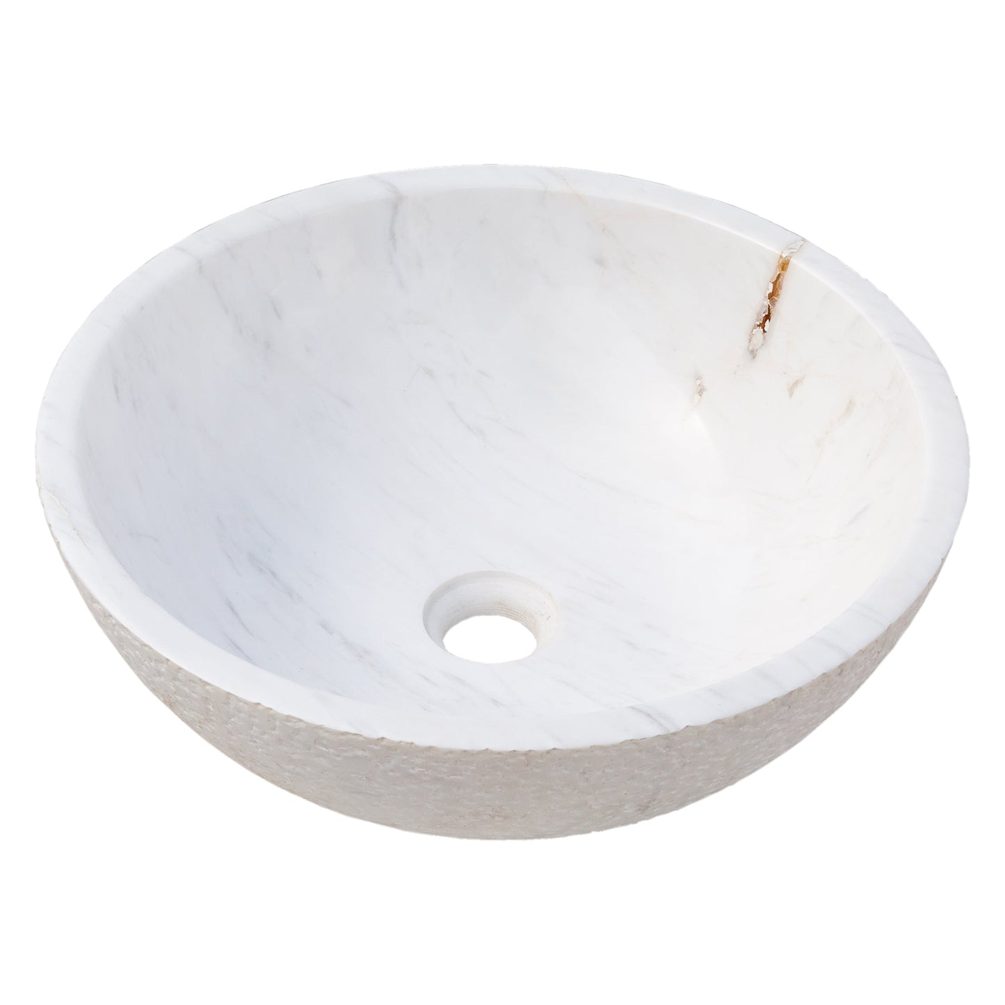 Calacatta White Marble Vessel Above Vanity Bathroom Sink Rough Exterior (D)16" (H)5"