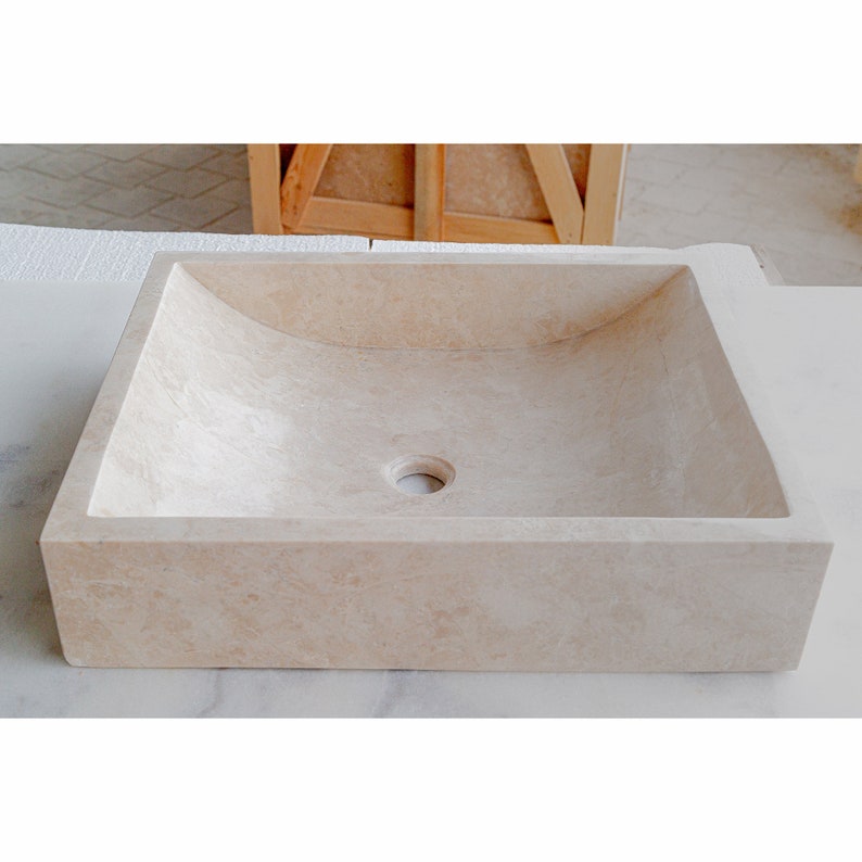 Cappuccino Beige Marble Rectangular Above Vanity Bathroom Sink (W)18" (L)21.5" (H)5"