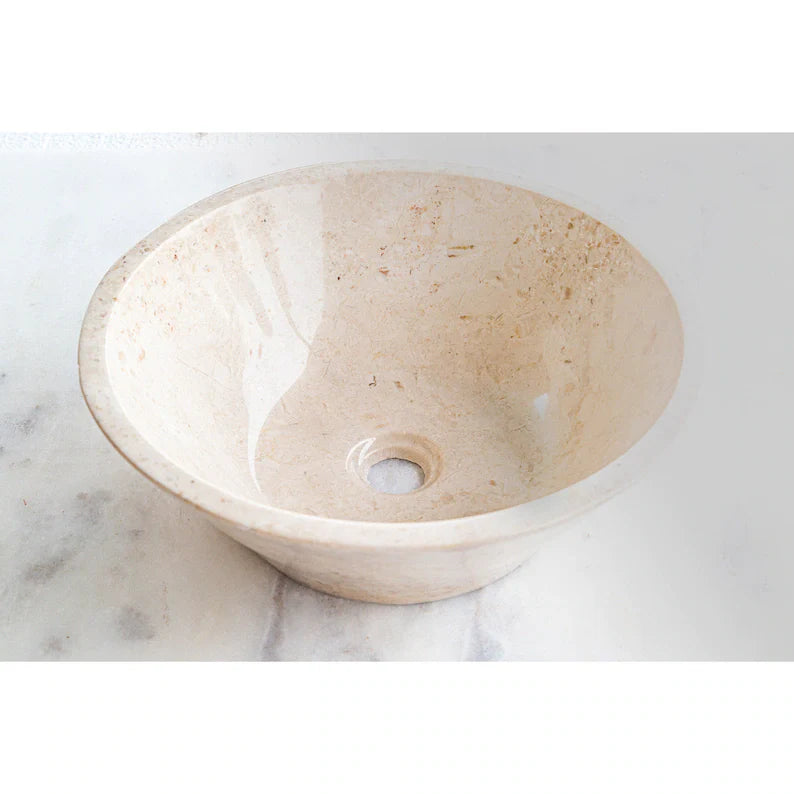 Cappuccino Beige Marble V-Shape Tapered Above Vanity Bathroom Sink Polished (D)16" (H)6"